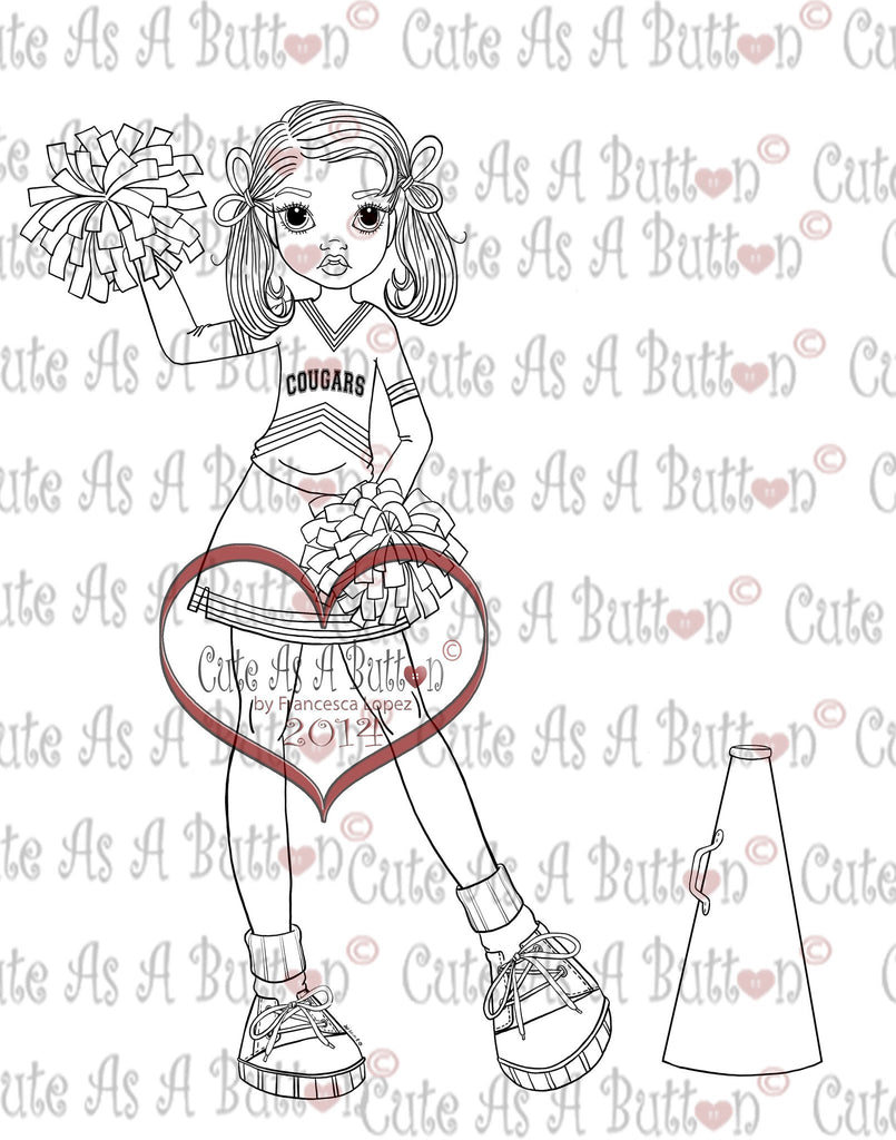 Cute As A Button DigistampsIMG00119 Cheerleader Line Art Digi Stamp