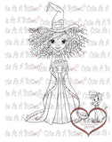 Digistamp Cute As A Button Stamp Girl in witch costume