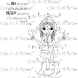 Cute As A Button Digistamps Girl In the Rain