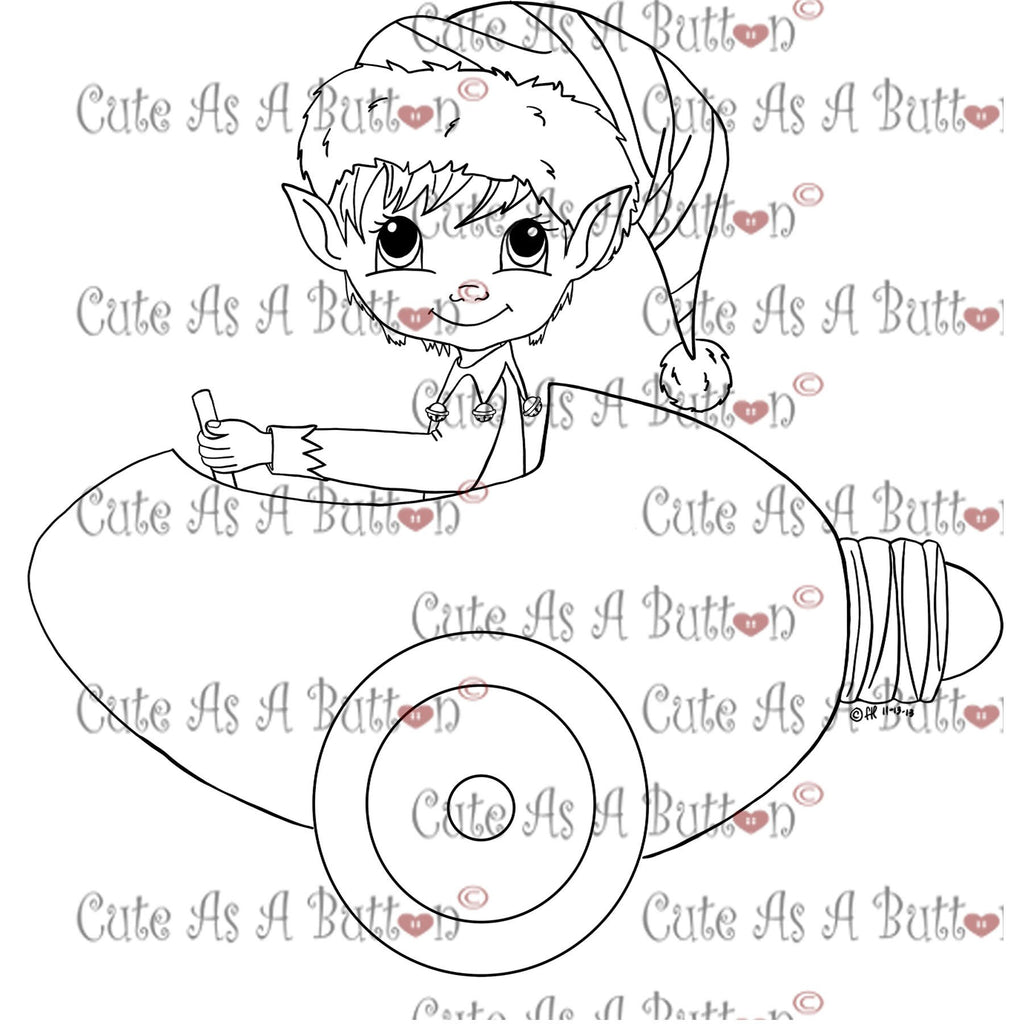 Cute As A Button Digistamps Elf in Christmas light car