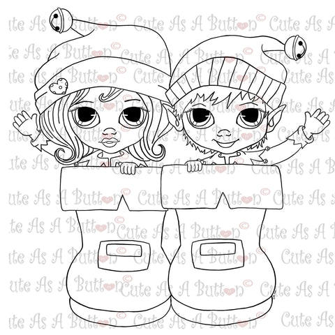 Cute As A Button Stamps Elves in Boots Digistamp