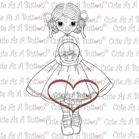Cute As A Button Stamps Girl Holding Snow Globe Digistamp