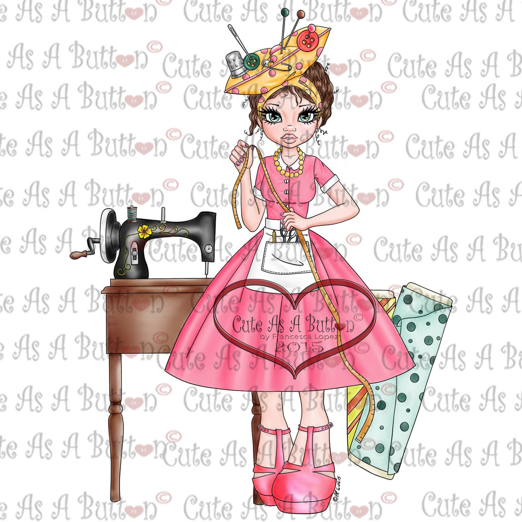 Cute As A Button Digistamps IMG00309 Pre-ColoredSewing Susan Digital Stamp