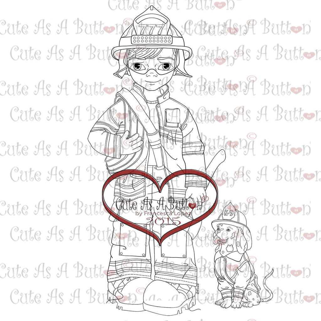 Cute As A Button Digistamps IMG00331 Firefighter Digital Stamp