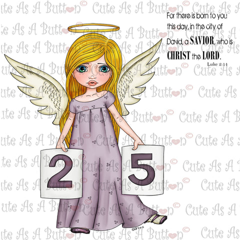 Cute As A Button Digistamps IMG00344 Pre-Colored Christmas Angel Digital Stamp
