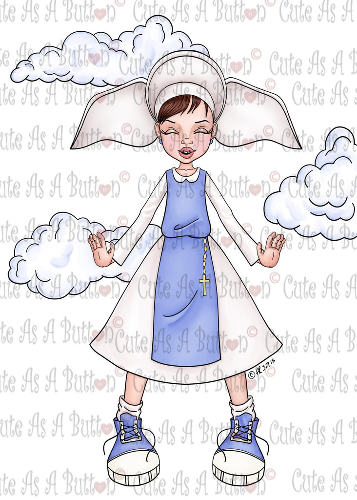 Cute As A Button IMG00386 Pre-Colored Flying Nun Digital Digi Stamp