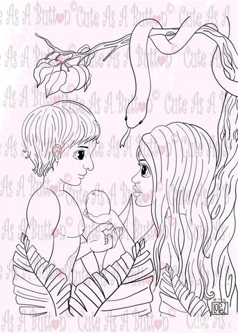 Cute As A Button Designs IMG00503 Adam and Eve Bible Journaling Illustrated Art Digital Digi Stamp