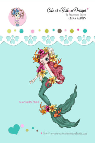 Cute As A Button Stamps RS00308 Seaweed Mermaid Clear Cling Rubber Stamp