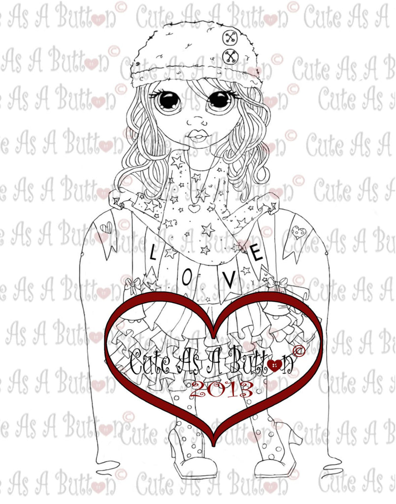 Cute As A Button Stamps Girl Holding Banner Digistamp 