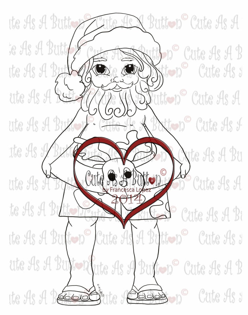 Cute As A Button Stamp Santa In Swimsuit Digistamp