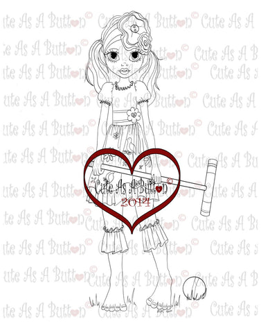 Cute As A Button Stamps Girl Playing Croquet