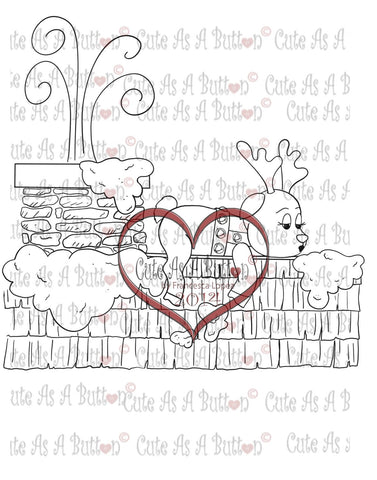 Cute As A Button Stamps Reindeer on Roof digistamp