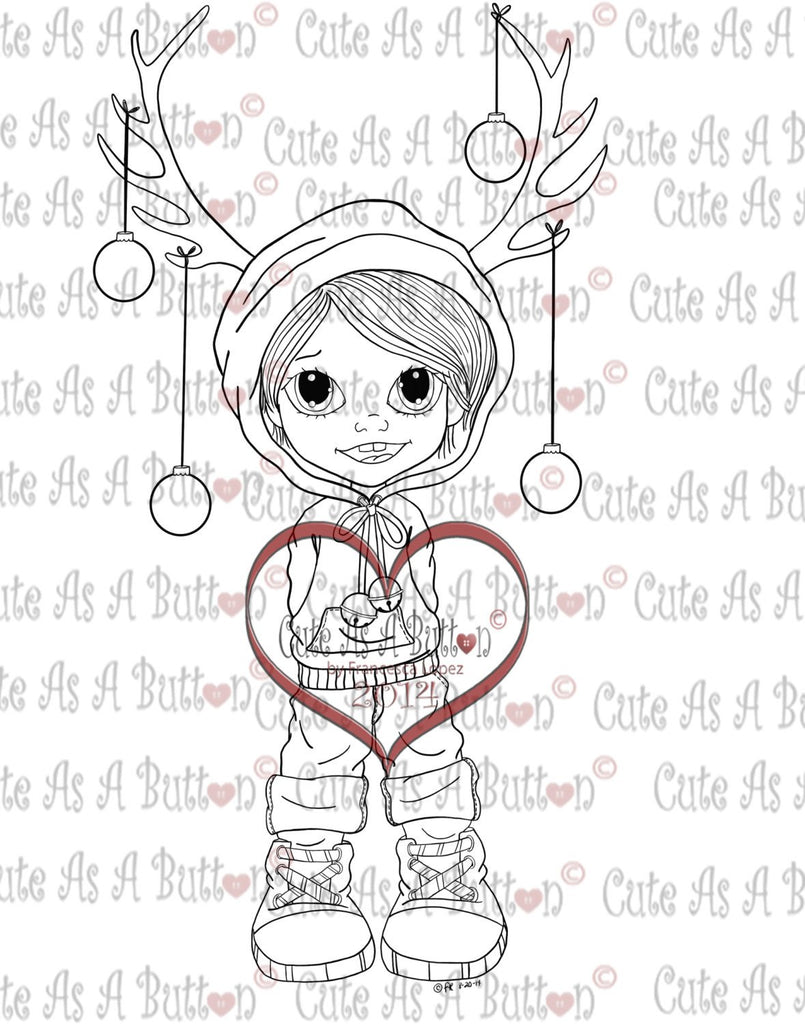 Cute As A Button Stamp Reindeer Ears Boy Digistamp