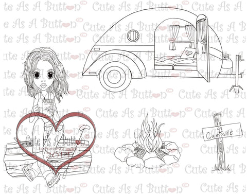 Cute As A Button Stamps Camping Digistamp
