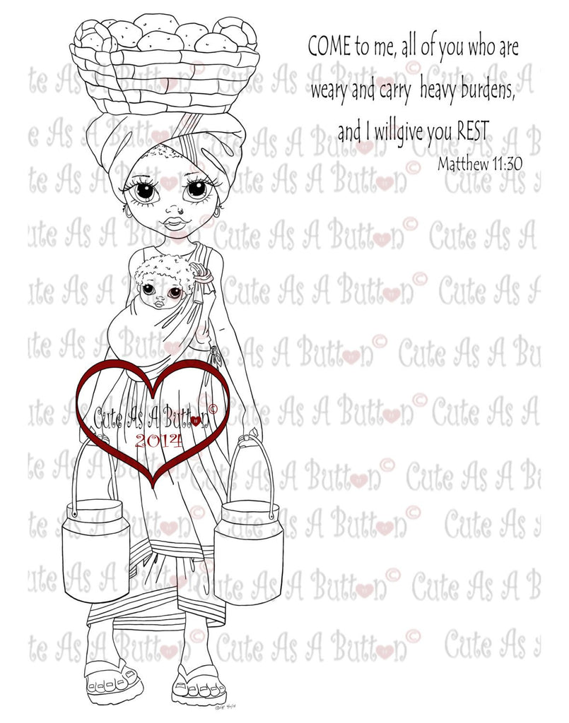 Cute As A Button Stamps African Mom Digistamp