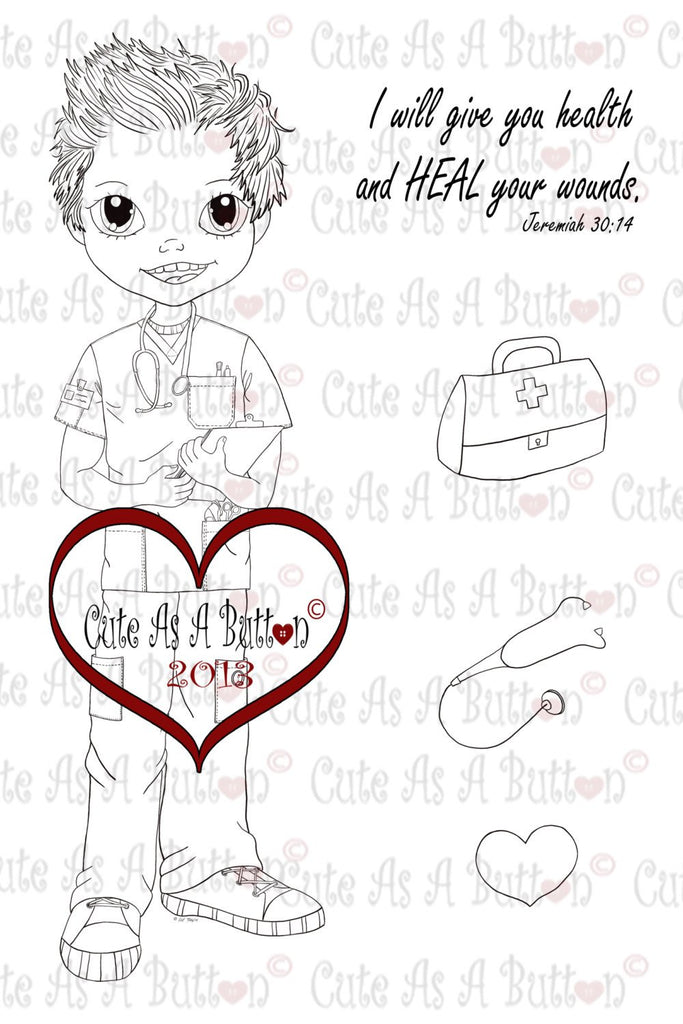 Cute As A Button Stamps Male Nurse Digistamp