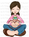 Cute As A Button Designs IMG00159  Pre-Colored Monica Pickles and Ice Cream Digital Digi Stamp