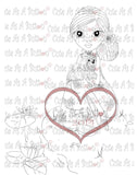 Cute As A Button Stamps Girl with Shih Tzu Digistamp