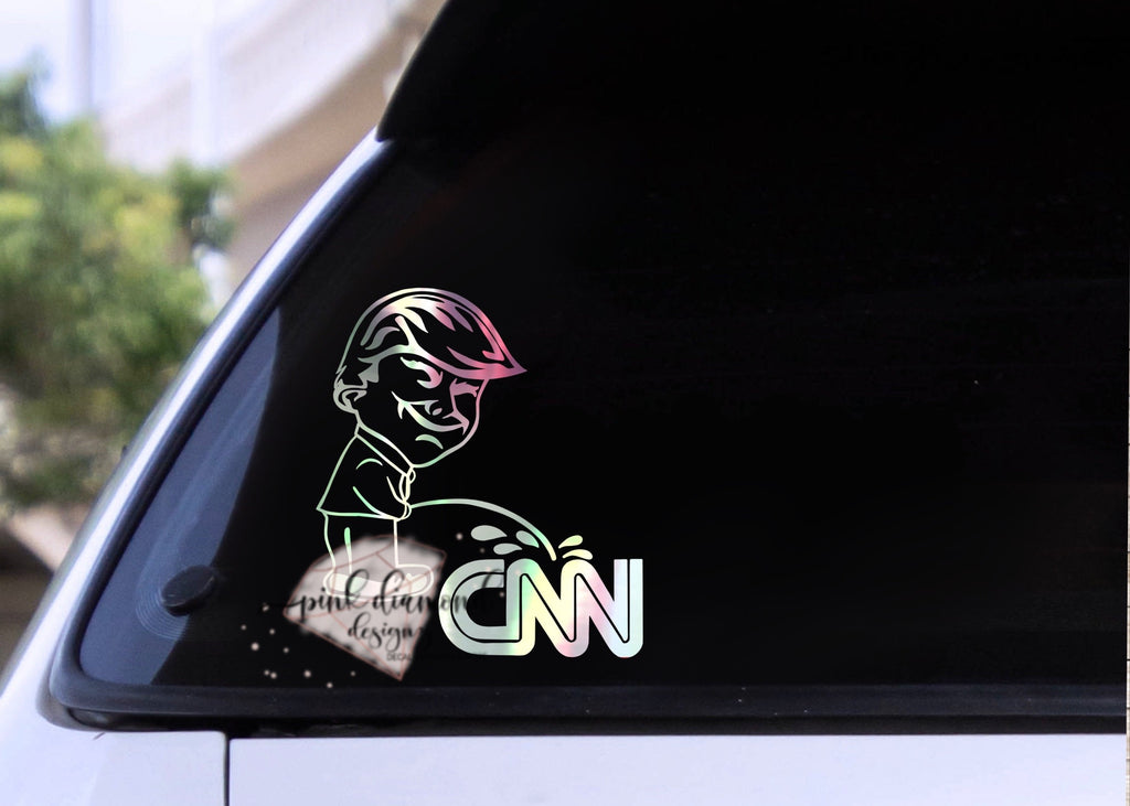 Patriotic Trump Pissing On CNN Vinyl Car Decal Decal Cellphone Laptop Mug